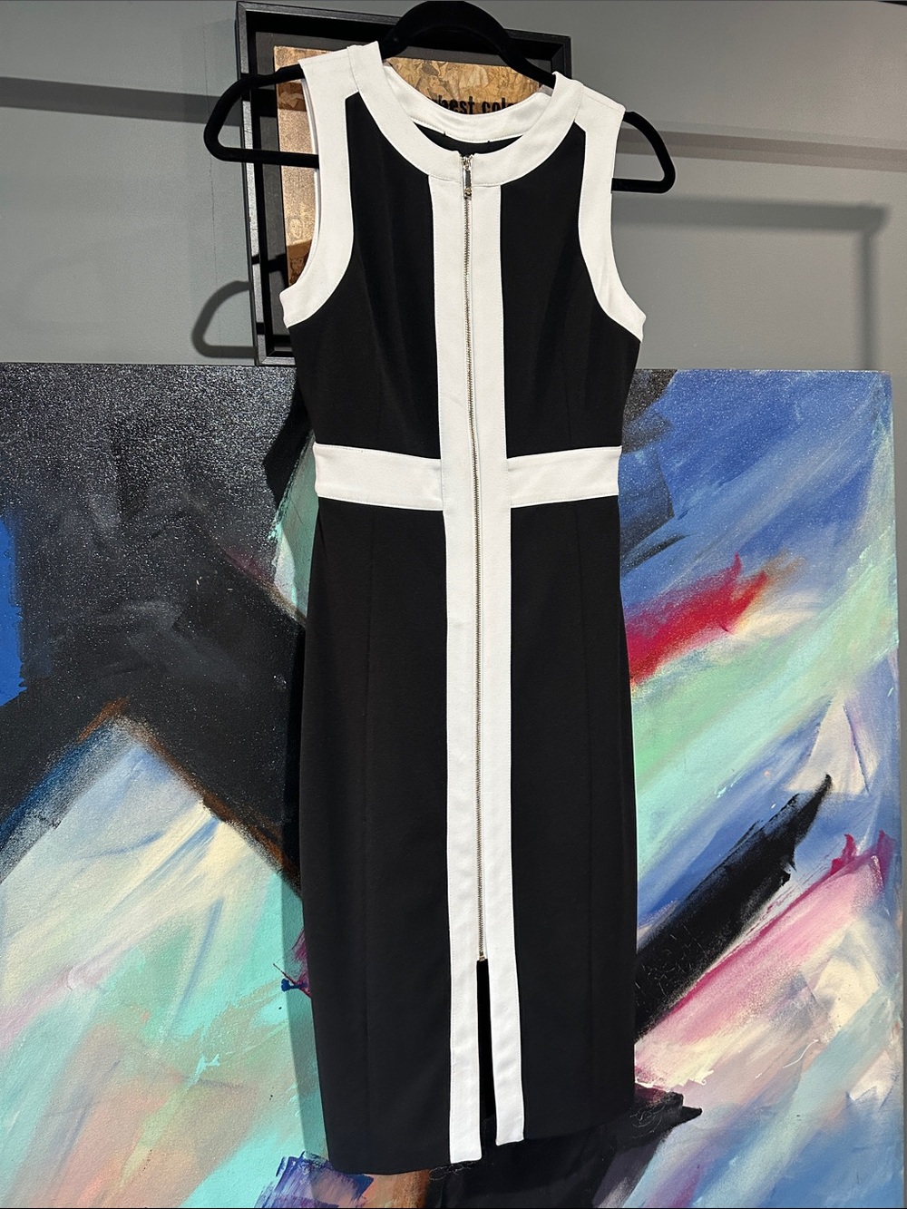 Tommy Hilfiger Black Dress with White Trim and Front Zip